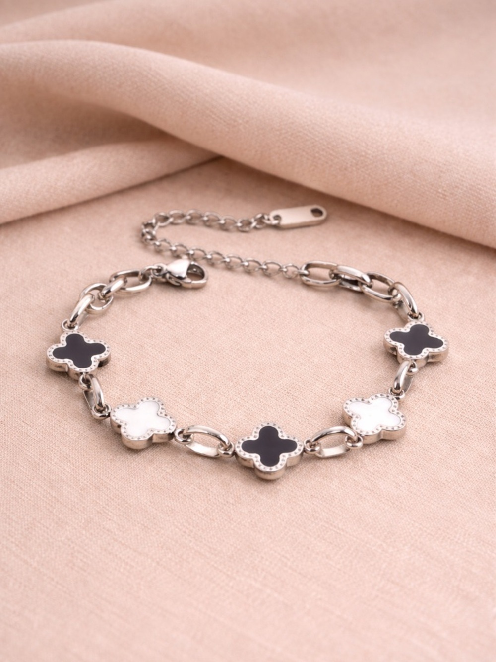 Stainless Steel Clover Bracelet Chain Lucky Four Leaf Charm